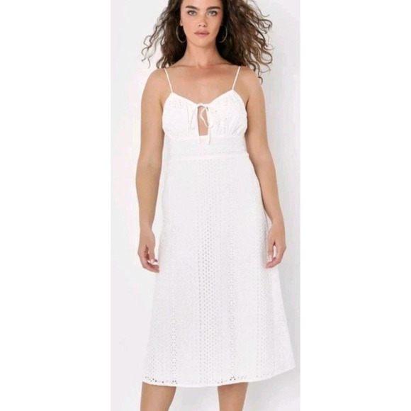NEW Lulu's Adored Aura White Eyelet Cutout Midi Dress Size Small NWT - Picture 1 of 6